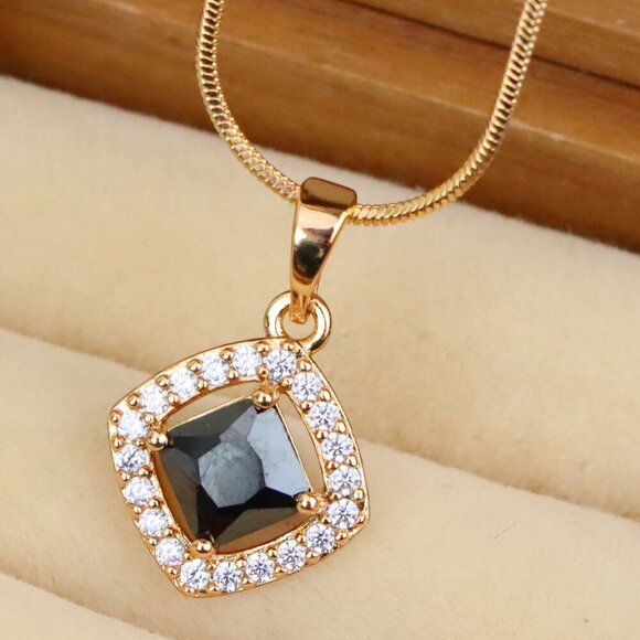 Elegant Black Square Pendant with Gold Plated Halo Design  Classy Look, XPPT1795 - Picture 1 of 12